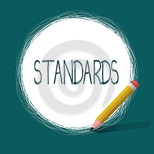 Conceptual hand writing showing Standards. Business photo text Level of quality Guideline Measure Example Model to