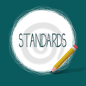 Conceptual hand writing showing Standards. Business photo text Level of quality Guideline Measure Example Model to photo
