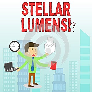 Conceptual hand writing showing Stellar Lumens. Business photo text cryptocurrency platform that uses on remittance and