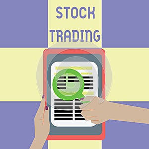 Conceptual hand writing showing Stock Trading. Business photo showcasing Buy and Sell of Securities Electronically on the Exchange