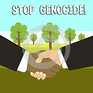 Conceptual hand writing showing Stop Genocide. Business photo showcasing to put an end on the killings and atrocities of