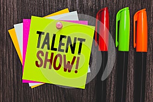 Conceptual hand writing showing Talent Show. Business photo showcasing Competition of entertainers show casting their performances