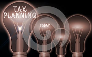 Conceptual hand writing showing Tax Planning. Business photo showcasing analyzing financial income and planning business photo