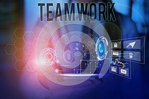 Conceptual hand writing showing Teamwork. Business photo text Group of showing who work together as one and with the