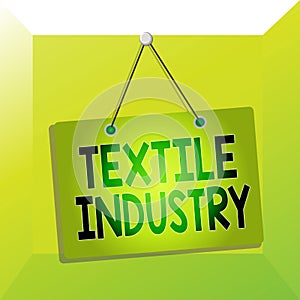 Conceptual hand writing showing Textile Industry. Business photo showcasing production and distribution of yarn cloth and clothing