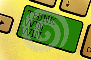 Conceptual hand writing showing Think Win Win. Business photo text Business Strategy Competition Challenge Way to be success Keybo