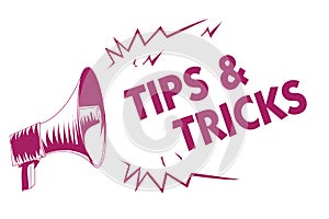Conceptual hand writing showing Tips and Tricks. Business photo showcasing Steps Lifehacks Handy advice Recommendations Skills Pur photo