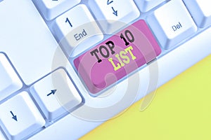 Conceptual hand writing showing Top 10 List. Business photo showcasing the ten most important or successful items in a particular