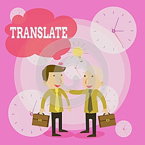Conceptual hand writing showing Translate. Business photo text Another word with same equivalent meaning of a target photo