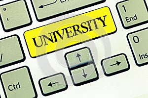 Conceptual hand writing showing University. Business photo text Highlevel educational institution students study for