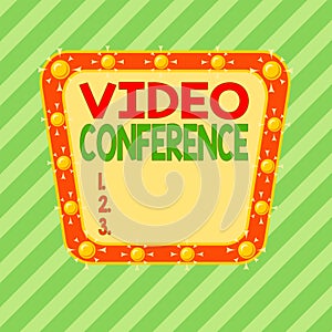 Conceptual hand writing showing Video Conference. Business photo showcasing showing in remote places hold facetoface meetings photo