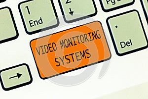 Conceptual hand writing showing Video Monitoring Systems. Business photo text Surveillance Transmit capture Image to Digital Link