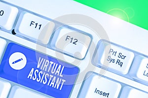 Conceptual hand writing showing Virtual Assistant. Business photo showcasing demonstrating who provides various services