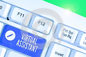Conceptual hand writing showing Virtual Assistant. Business photo showcasing demonstrating who provides various services photo