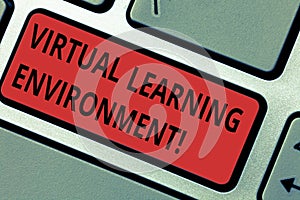 Conceptual hand writing showing Virtual Learning Environment. Business photo text webbased platform kind of education