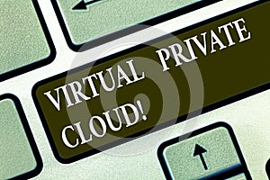 Conceptual hand writing showing Virtual Private Cloud. Business photo text configurable pool of shared computing