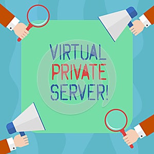 Conceptual hand writing showing Virtual Private Server. Business photo text sold as a service by an Internet hosting