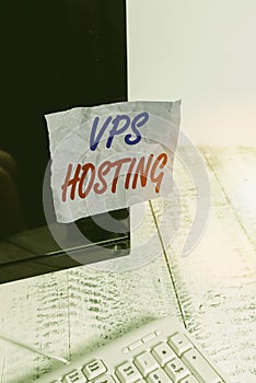 Conceptual hand writing showing Vps Hosting. Business photo showcasing mimics a dedicated server within a shared hosting