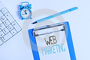 Conceptual hand writing showing Web Marketing. Business photo showcasing Electronic commerce Advertising through