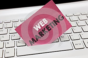 Conceptual hand writing showing Web Marketing. Business photo showcasing Electronic commerce Advertising through internet Online s