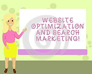 Conceptual hand writing showing Website Optimization And Search Marketing. Business photo showcasing Search engine