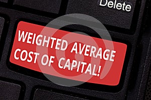 Conceptual hand writing showing Weighted Average Cost Of Capital. Business photo text Wacc financial business indicators