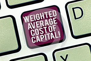 Conceptual hand writing showing Weighted Average Cost Of Capital. Business photo text Wacc financial business indicators photo