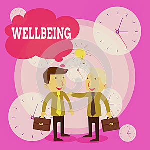 Conceptual hand writing showing Wellbeing. Business photo text A good or satisfactory condition of existence including