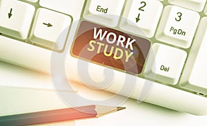 Conceptual hand writing showing Work Study. Business photo text college program that enables students to work parttime