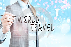 Conceptual hand writing showing World Travel. Business photo showcasing the movement of showing between distant geographical