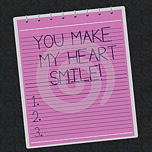 Conceptual hand writing showing You Make My Heart Smile. Business photo showcasing Expressing roanalysistic feelings photo