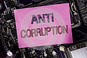 Conceptual hand writing text caption inspiration showing Anti Corruption. Business concept for Bribery Corrupt Text Written on sti