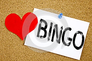 Conceptual hand writing text caption inspiration showing Bingo concept for Lettering Gambling to Win Price Success and Love writte