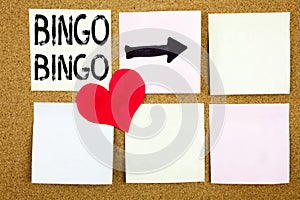 Conceptual hand writing text caption inspiration showing Bingo concept for Lettering Gambling to Win Price Success and Love writte