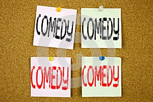 Conceptual hand writing text caption inspiration showing Comedy Business concept for Stand Up Comedy Microphone on the colourful S