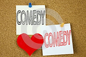 Conceptual hand writing text caption inspiration showing Comedy concept for Stand Up Comedy Microphone and Love written on sticky