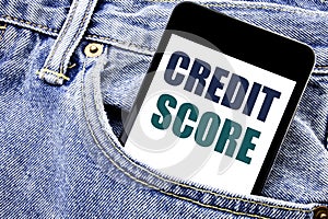 Conceptual hand writing text caption inspiration showing Credit Score. Business concept for Financial Rating Record Written phone