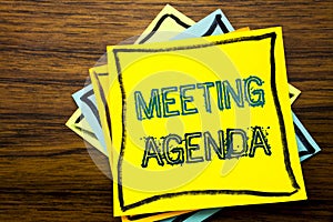 Conceptual hand writing text caption inspiration showing Meeting Agenda. Business concept for Business Schedule Plan written on st