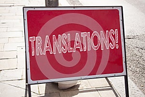 Conceptual hand writing text caption inspiration showing Translations. Business concept for Translate Explain Plead Book Language photo