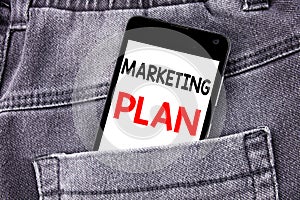 Conceptual hand writing text caption showing Marketing Plan. Business concept for Planning Successful Strategy written mobile cell