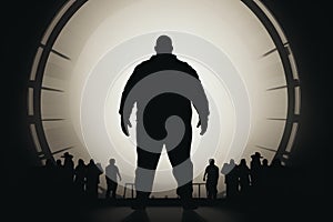 Conceptual icon silhouette portraying a heavyset, plus size man symbolically