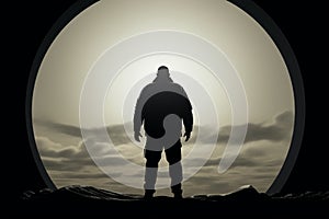 Conceptual icon silhouette portraying a heavyset, plus size man symbolically