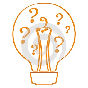 Conceptual idea lightbulb with question marks