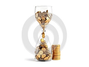 This conceptual illustration features a glass jar filled to the brim with shiny gold coins photo