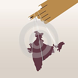 Conceptual illustration of Indian subcontinent is hanging on a finger with electoral stain.