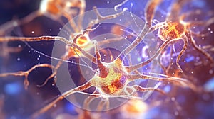 Conceptual illustration of neuron cells, close-up, Generative Ai