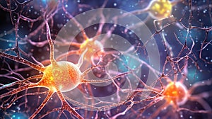 Conceptual illustration of neuron cells, close-up, Generative Ai