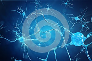 Conceptual illustration of neuron cells with glowing link knots. Synapse and Neuron cells sending electrical chemical