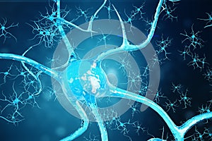 Conceptual illustration of neuron cells with glowing link knots. Synapse and Neuron cells sending electrical chemical