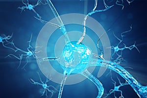 Conceptual illustration of neuron cells with glowing link knots. Synapse and Neuron cells sending electrical chemical